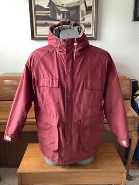 Vintage LANDS END Mens JACKET Size LARGE Wool Lined COAT Hooded Pockets USA